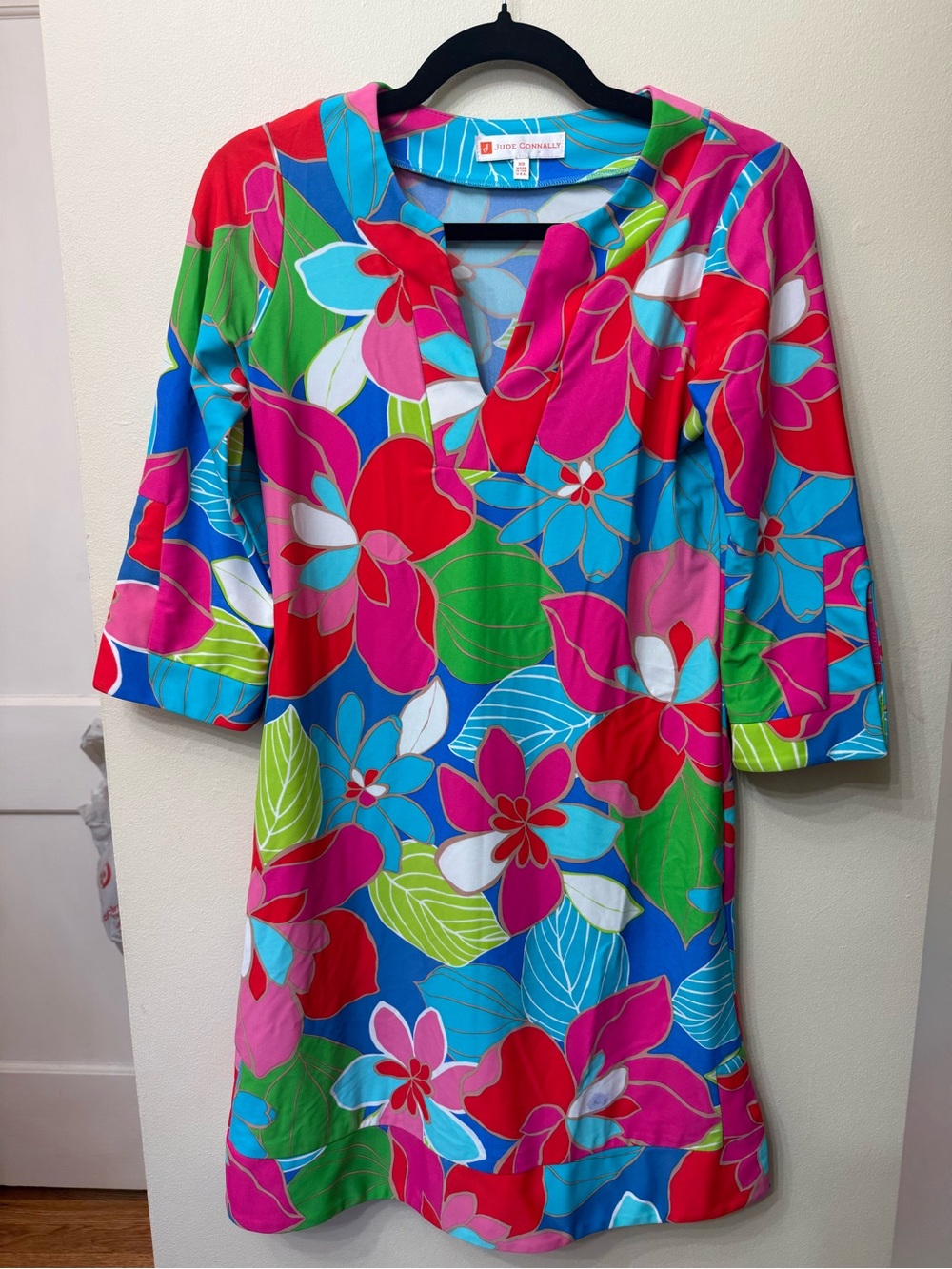 Jude Connally XS Bright Colorful Floral Shift Dress Beach Pool Resort Preppy
